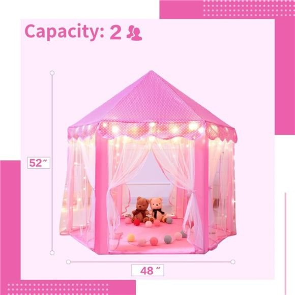 Princess Castle Tent for Girls Fairy Play Tents for Kids Hexagon Playhouse - Picture 6 of 6